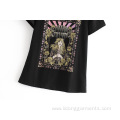 Rose Printed Short Sleeve T-shirt Women Causal Top